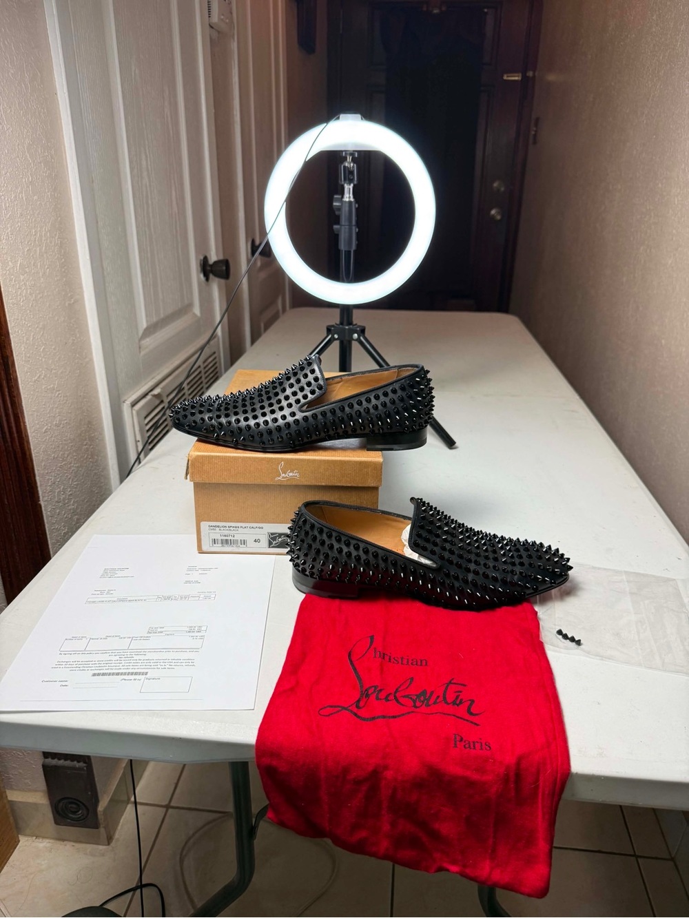 $1,400 Christian Louboutin Rollerboy Spikes Flat Black Leather Loafers 40 / 7 US